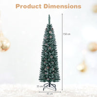 1.5 m/1.8 m/2.1m Artificial Slim Christmas Tree W/ Pine Cones & Snowy Branch Tips
