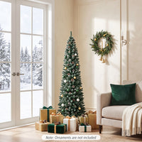 1.5 m/1.8 m/2.1m Artificial Slim Christmas Tree W/ Pine Cones & Snowy Branch Tips