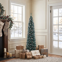 1.5 m/1.8 m/2.1m Artificial Slim Christmas Tree W/ Pine Cones & Snowy Branch Tips