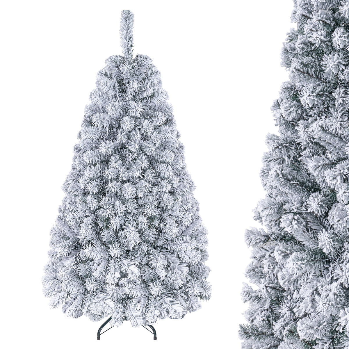 140CM Pre-lit Snow Flocked Christmas Tree Hinged Xmas Decor w/Metal Stand Party