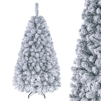 140CM Pre-lit Snow Flocked Christmas Tree Hinged Xmas Decor w/Metal Stand Party