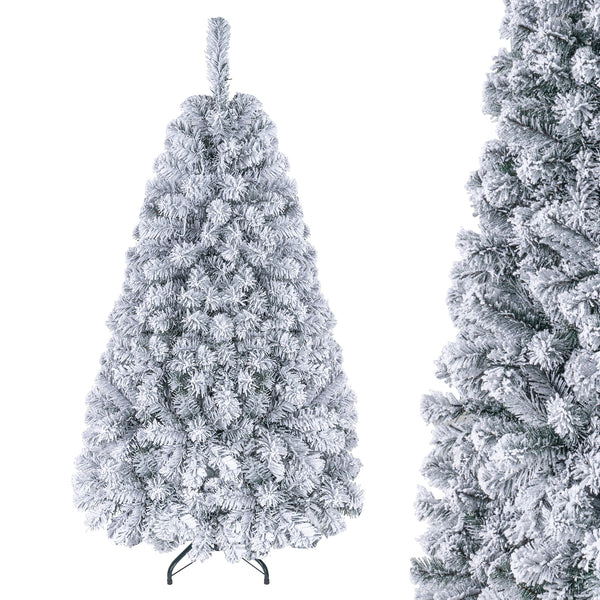 140CM Pre-lit Snow Flocked Christmas Tree Hinged Xmas Decor w/Metal Stand Party