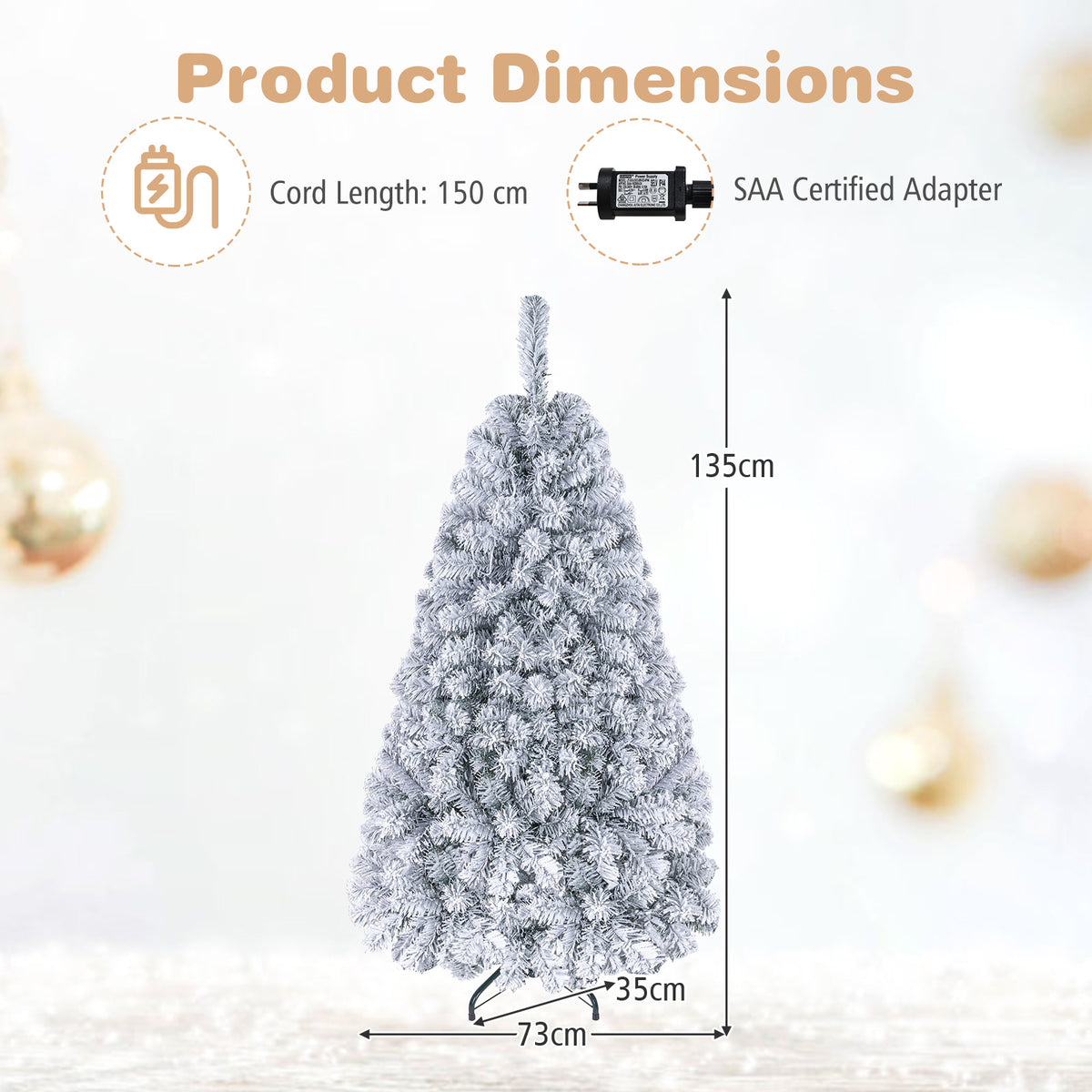 140CM Pre-lit Snow Flocked Christmas Tree Hinged Xmas Decor w/Metal Stand Party