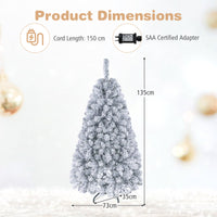 140CM Pre-lit Snow Flocked Christmas Tree Hinged Xmas Decor w/Metal Stand Party