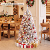140CM Pre-lit Snow Flocked Christmas Tree Hinged Xmas Decor w/Metal Stand Party