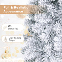 140CM Pre-lit Snow Flocked Christmas Tree Hinged Xmas Decor w/Metal Stand Party