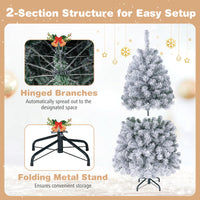140CM Pre-lit Snow Flocked Christmas Tree Hinged Xmas Decor w/Metal Stand Party