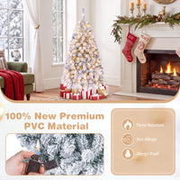 140CM Pre-lit Snow Flocked Christmas Tree Hinged Xmas Decor w/Metal Stand Party