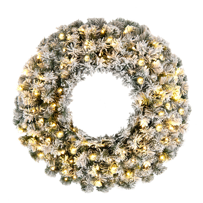 61CM Flocked Christmas Wreath with Timer for Front Door