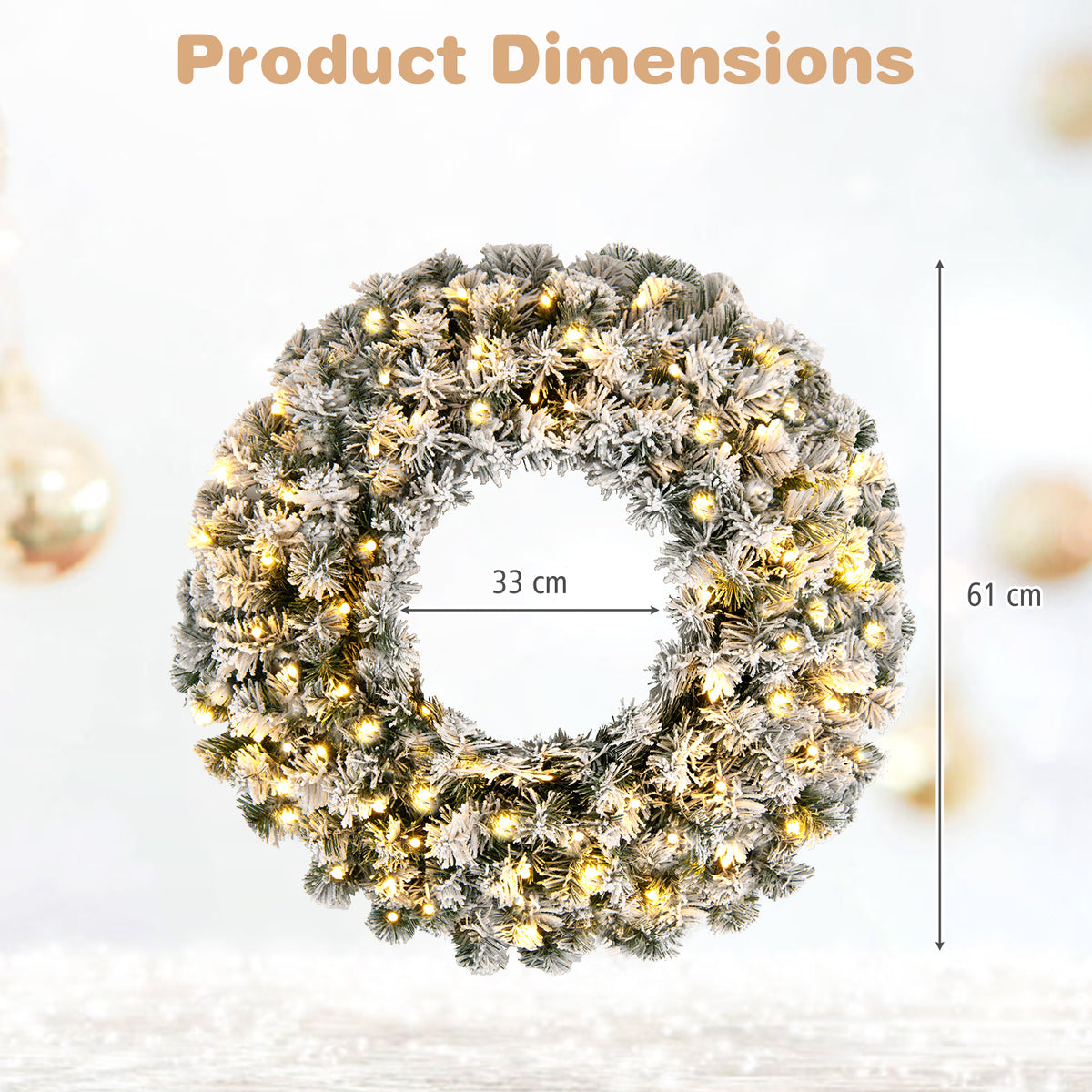 61CM Flocked Christmas Wreath with Timer for Front Door