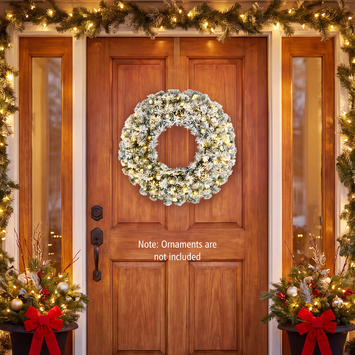 61CM Flocked Christmas Wreath with Timer for Front Door