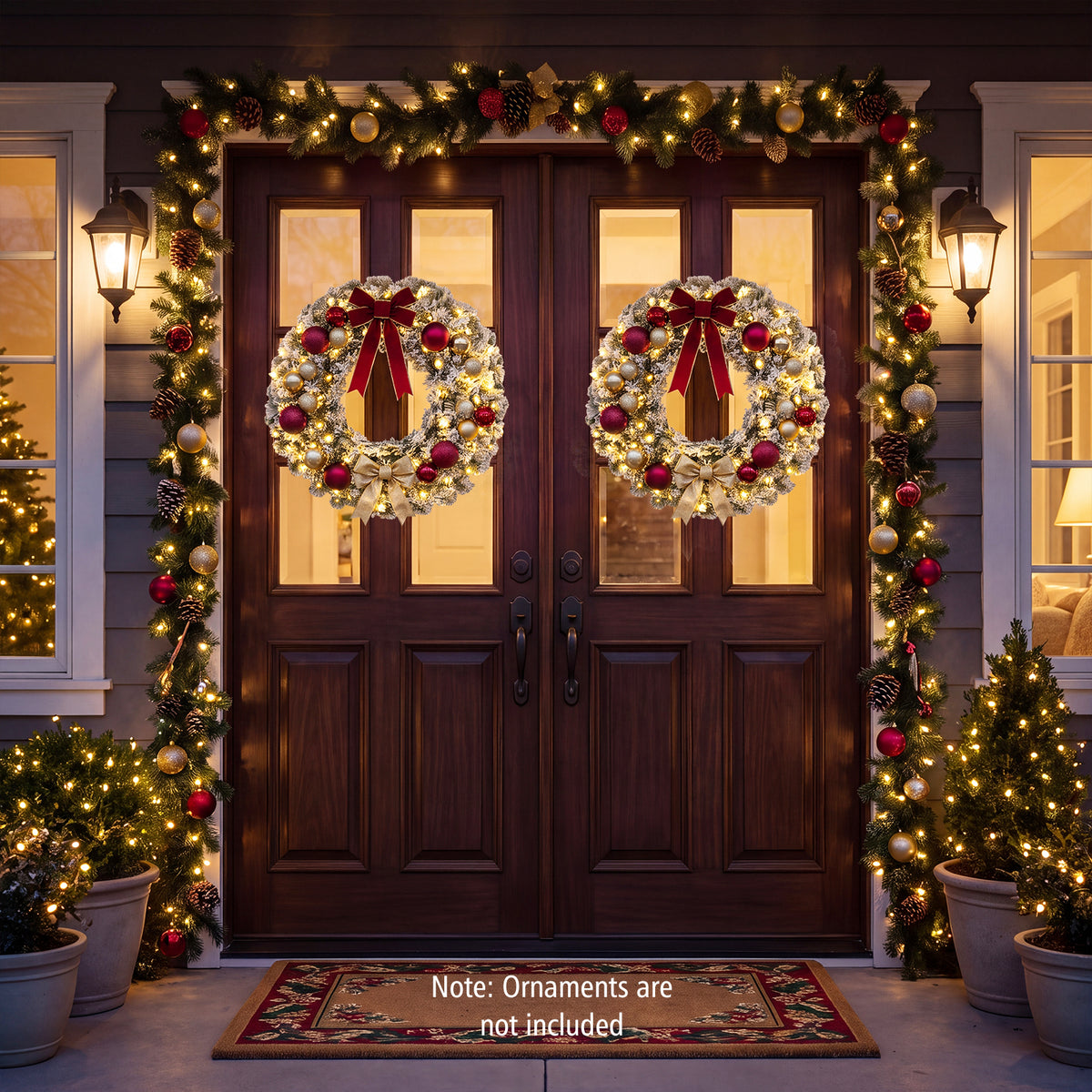61CM Flocked Christmas Wreath with Timer for Front Door