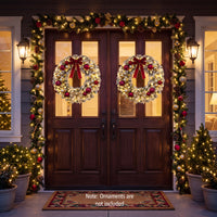 61CM Flocked Christmas Wreath with Timer for Front Door