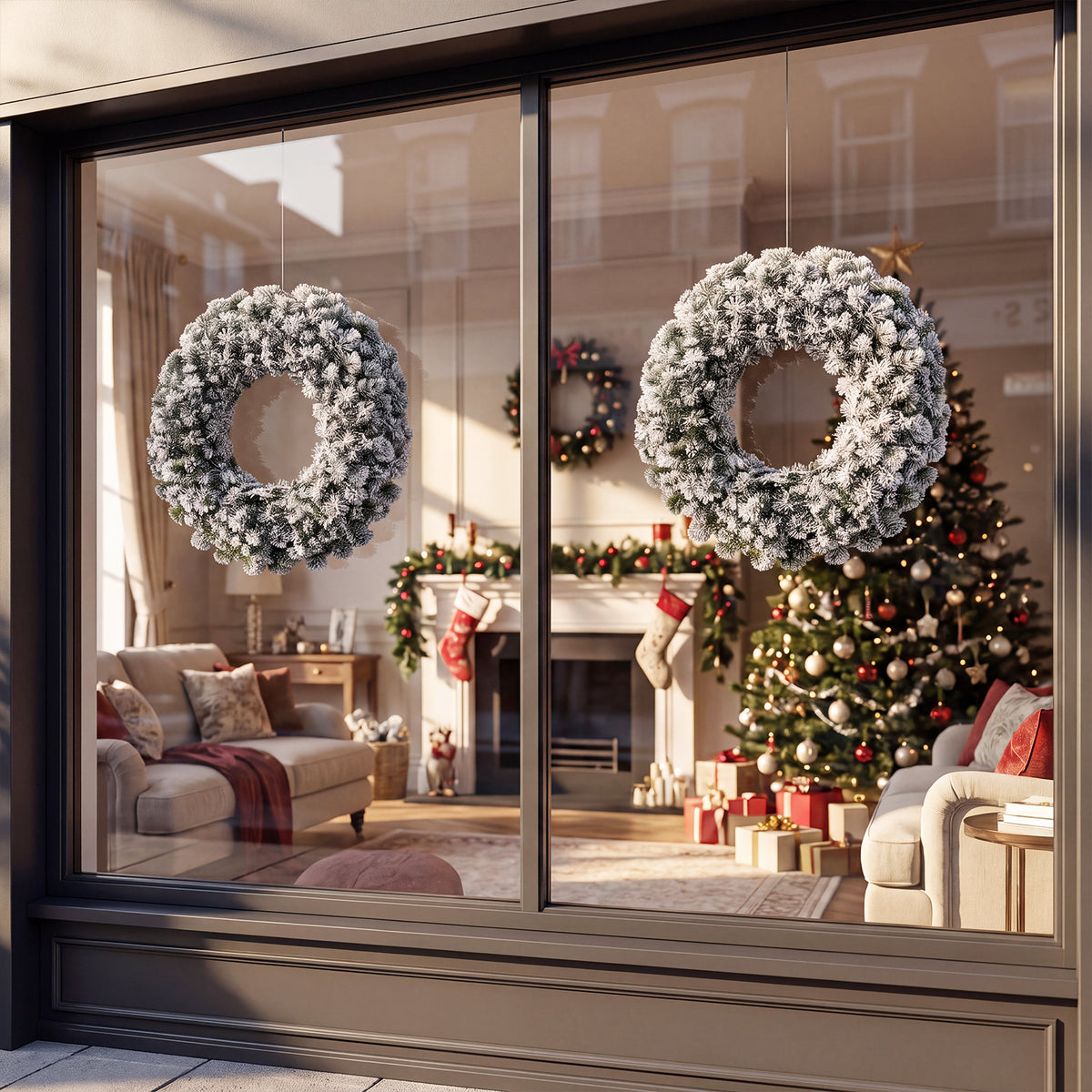 61CM Flocked Christmas Wreath with Timer for Front Door