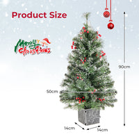 90 CM Artificial Entrance Christmas Tree, Pre-lit Potted Xmas Tree with 125 Branch Tips
