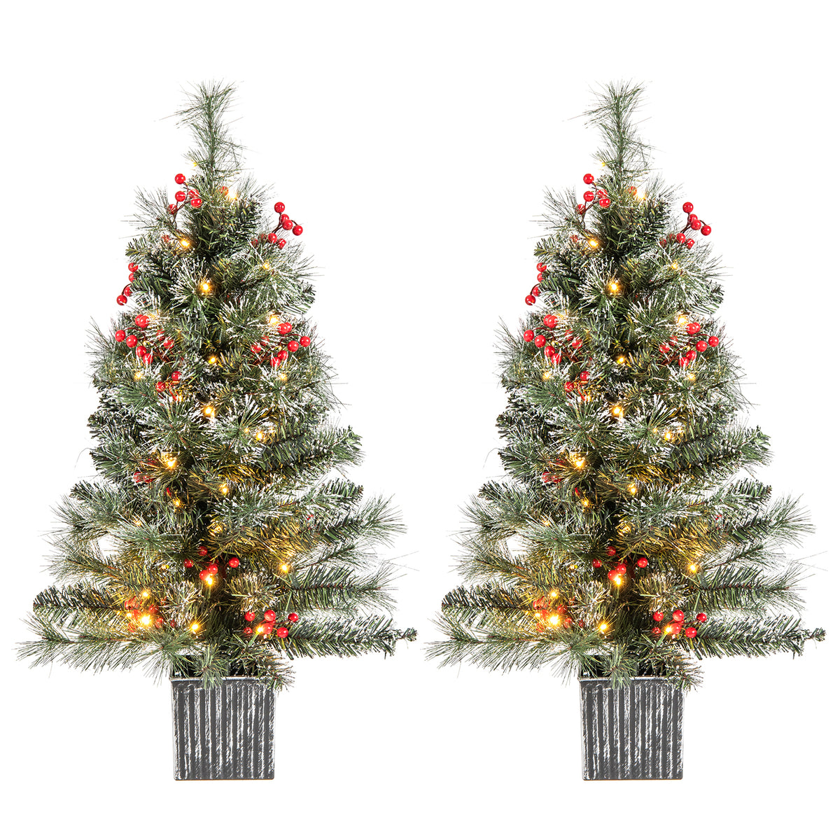 90 CM Artificial Entrance Christmas Tree, Pre-lit Potted Xmas Tree with 125 Branch Tips