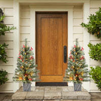 90 CM Artificial Entrance Christmas Tree, Pre-lit Potted Xmas Tree with 125 Branch Tips