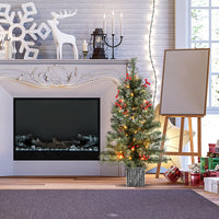 90 CM Artificial Entrance Christmas Tree, Pre-lit Potted Xmas Tree with 125 Branch Tips