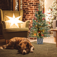 90 CM Artificial Entrance Christmas Tree, Pre-lit Potted Xmas Tree with 125 Branch Tips