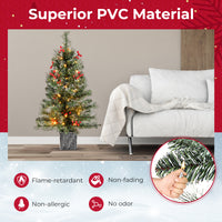 90 CM Artificial Entrance Christmas Tree, Pre-lit Potted Xmas Tree with 125 Branch Tips
