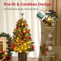 90 CM Artificial Entrance Christmas Tree, Pre-lit Potted Xmas Tree with 125 Branch Tips