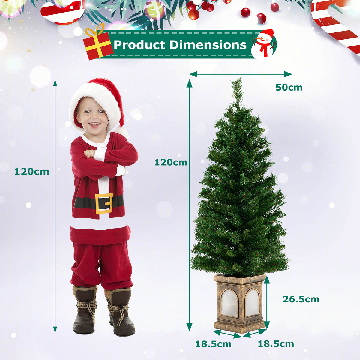 2PCS 125CM Pre-Lit Potted Christmas Tree, Artificial Entrance Tree with 100 LED Lights, Timer, 3 Lighting Modes