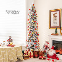 186CM Slim Christmas Tree, Flocked Xmas Tree with 373 Branch Tips