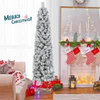 186CM Slim Christmas Tree, Flocked Xmas Tree with 373 Branch Tips