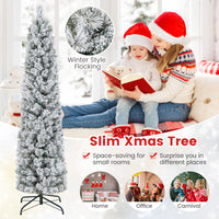 186CM Slim Christmas Tree, Flocked Xmas Tree with 373 Branch Tips