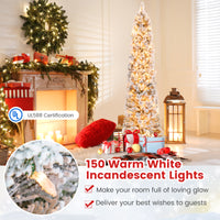 186CM Slim Christmas Tree, Flocked Xmas Tree with 373 Branch Tips
