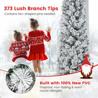 186CM Slim Christmas Tree, Flocked Xmas Tree with 373 Branch Tips