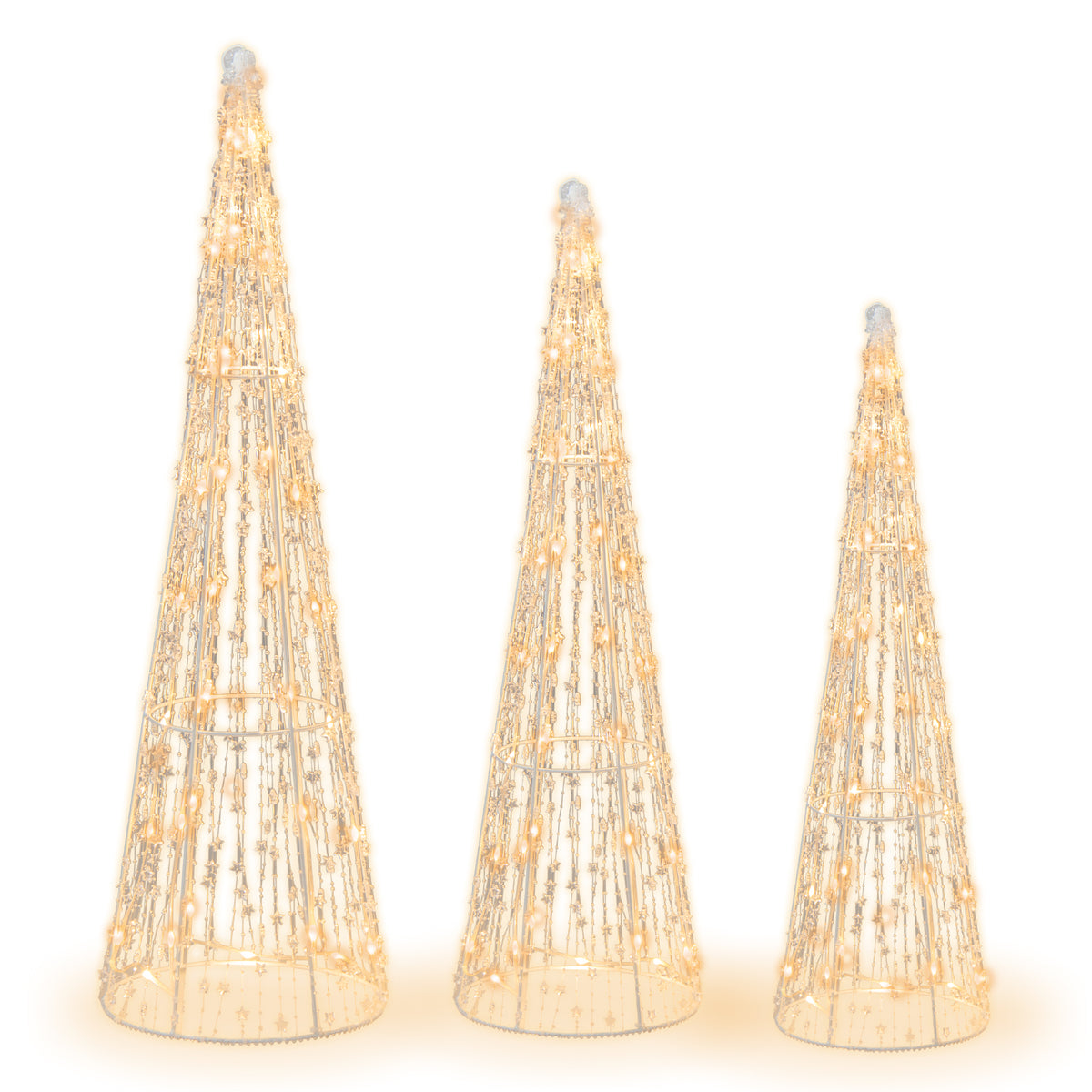 Set of 3 Pre-lit Christmas Cone Trees, Xmas Decorative Conic Tree Set