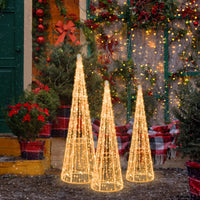 Set of 3 Pre-lit Christmas Cone Trees, Xmas Decorative Conic Tree Set
