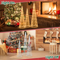 Set of 3 Pre-lit Christmas Cone Trees, Xmas Decorative Conic Tree Set