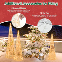 Set of 3 Pre-lit Christmas Cone Trees, Xmas Decorative Conic Tree Set