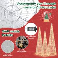 Set of 3 Pre-lit Christmas Cone Trees, Xmas Decorative Conic Tree Set