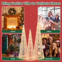 Set of 3 Pre-lit Christmas Cone Trees, Xmas Decorative Conic Tree Set