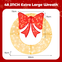 122 CM Pre-Lit Christmas Festival Mesh Wreath w/ 200 LED Bulbs Xmas Decorations