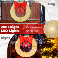 122 CM Pre-Lit Christmas Festival Mesh Wreath w/ 200 LED Bulbs Xmas Decorations