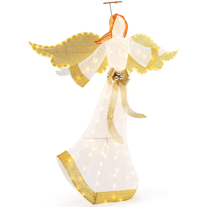 160CM Christmas Pre-Lit Angel, Outdoor Lighted Angel w/ Halo