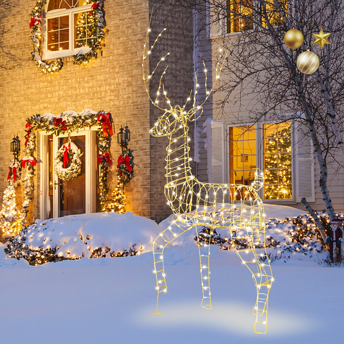 180CM Pre-Lit Christmas Reindeer, 3D Buck Xmas Decoration with 300 Warm White LED Lights