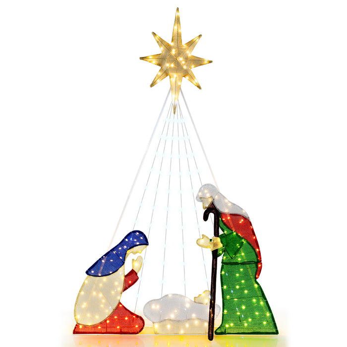 180CM Lighted Nativity Scene, Holy Family Set Christmas Decoration with 240 LED Lights
