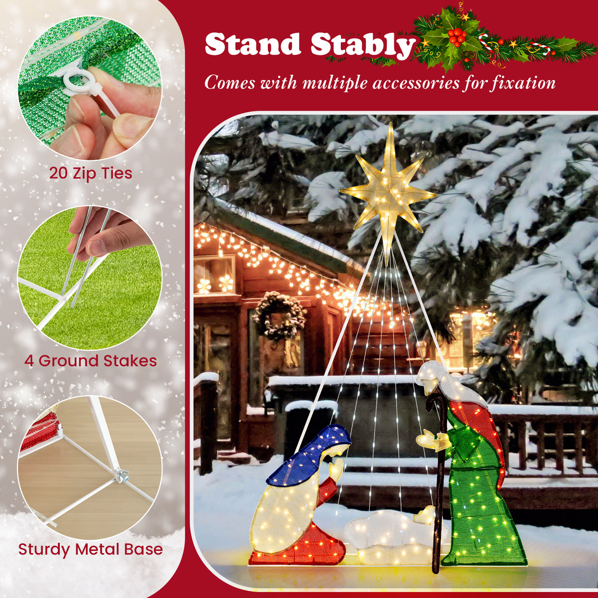180CM Lighted Nativity Scene, Holy Family Set Christmas Decoration with 240 LED Lights
