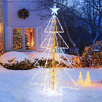 152CM Animated Christmas Tree, Pre-Lit Festive Tree w/ 252 Warm & 202 Cold LED Lights, Zip Ties & Stakes Included, Indoor Outdoor Lighted Christmas Cone Tree