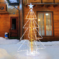 152CM Animated Christmas Tree, Pre-Lit Festive Tree w/ 252 Warm & 202 Cold LED Lights, Zip Ties & Stakes Included, Indoor Outdoor Lighted Christmas Cone Tree