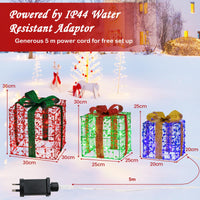 Christmas Lighted Gift Boxes, Set of 3 Present Boxes with Pre-Made Bow & Flashing Colorful LED Lights