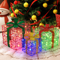 Christmas Lighted Gift Boxes, Set of 3 Present Boxes with Pre-Made Bow & Flashing Colorful LED Lights