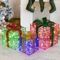 Christmas Lighted Gift Boxes, Set of 3 Present Boxes with Pre-Made Bow & Flashing Colorful LED Lights