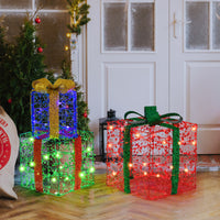 Christmas Lighted Gift Boxes, Set of 3 Present Boxes with Pre-Made Bow & Flashing Colorful LED Lights