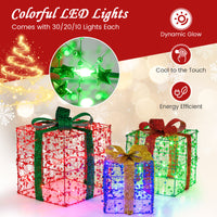 Christmas Lighted Gift Boxes, Set of 3 Present Boxes with Pre-Made Bow & Flashing Colorful LED Lights